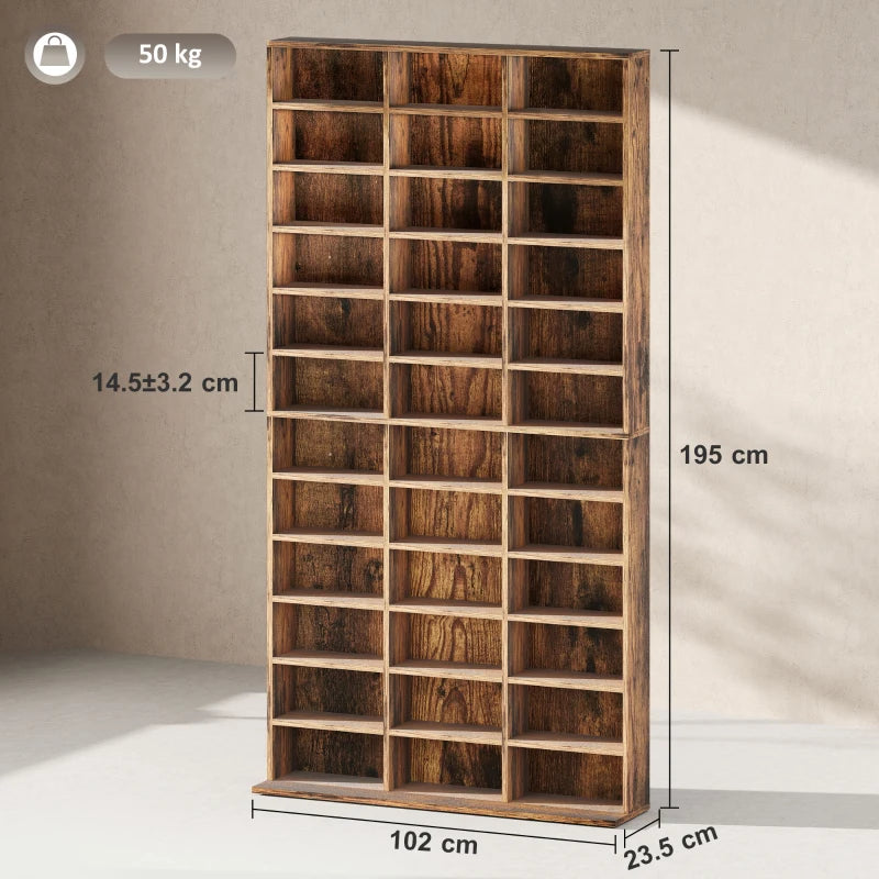 Rustic Brown CD Storage Unit with Adjustable Shelves - 102 x 195 cm - Stylish Media Organizer for Home