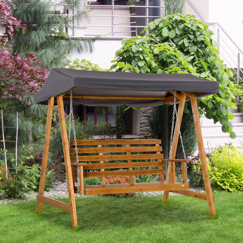 3 Seater Wooden Swing Bench With Adjustable Canopy