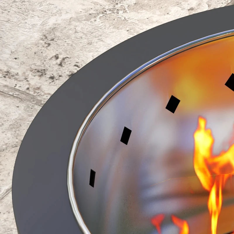 Portable Smokeless Fire Pit - 45cm Round Metal Bonfire Stove with Poker for Garden & Camping - Black