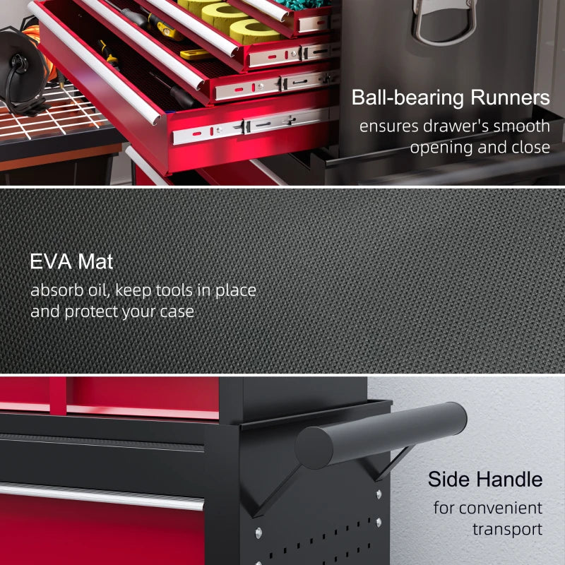 Large Tall Tool Storage Chest on Wheels -  14 Slide-Out Drawers - 2 Parts - Red & Black