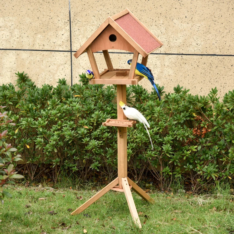 Wooden Freestanding Bird Table Feeding Station for Garden - 139cm Height, Natural Wood Design, Perfect Outdoor Bird Feeder