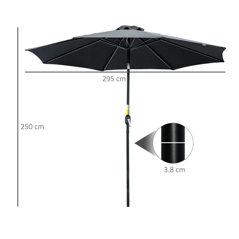 Black 3m Tilting Garden Umbrella with Tilt and Crank Handle