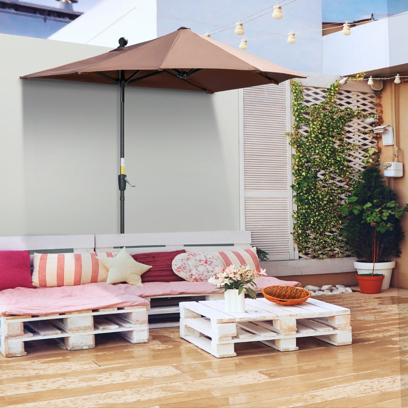 2m Coffee Half Parasol with Crank Handle and Base