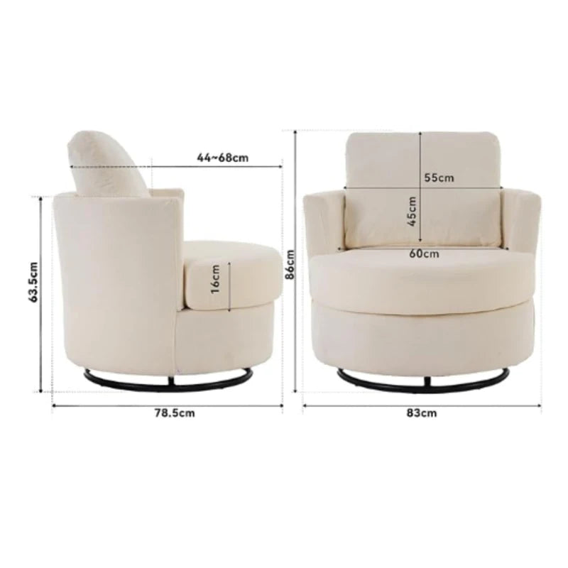 Ivory Chenille Swivel Recliner with Back Cushion, Thick Foam Padding and 360° Rotation, 83x78.5x86 cm