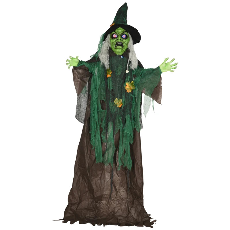 6ft Halloween Witch Decoration - Outdoor Sound & Light Activated Prop with Glowing Eyes & Magical Heart for Spooky Fun