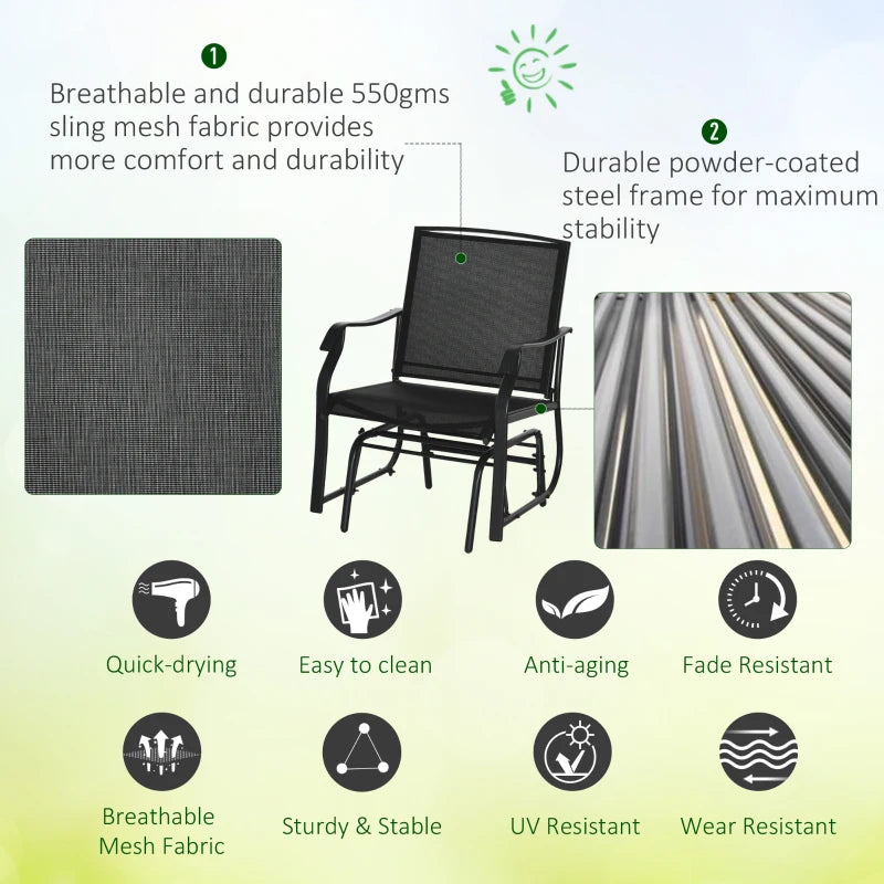 Black Glider Rocking Chair Set with Table - Patio Furniture Bistro Set