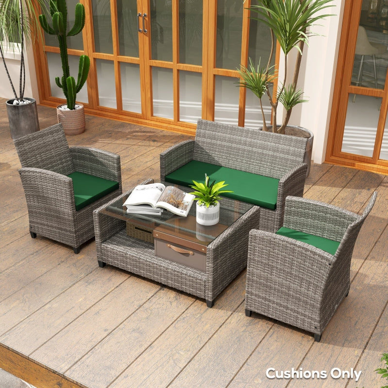 Green Outdoor Seat Cushion Pads for Rattan Furniture - 3 Piece Set, 45x45 cm