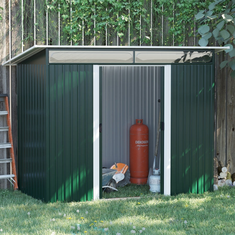 4.4ft x 8.5ft Green Metal Shed With Lightsky Panels