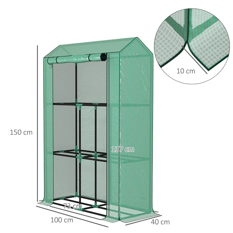 40 x 100cm Three Shelf Steel Frame Greenhouse - Green Color