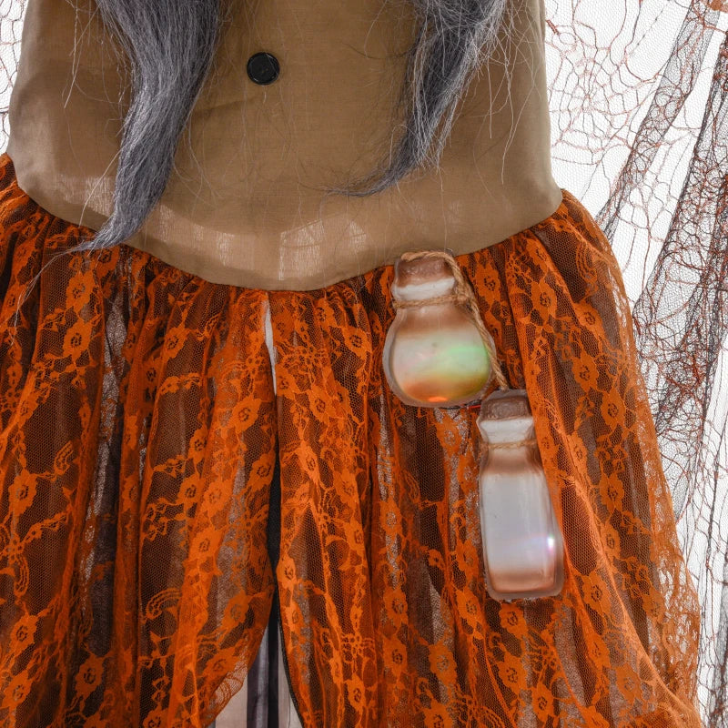 183 cm Life Size Animated Witch with Red Eyes - Scary Halloween Decoration, Sound Activated, Moving Arms & Head, Battery Operated