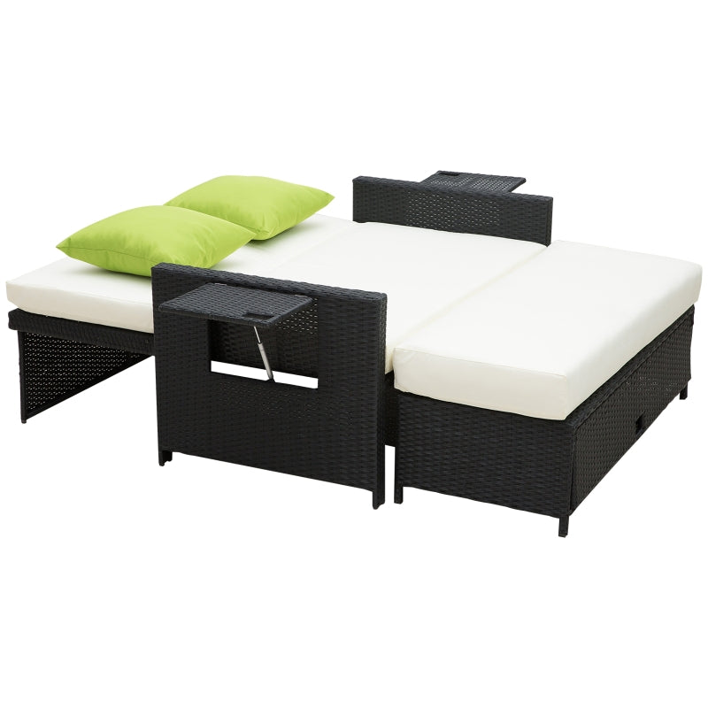 Black Rattan 2-Seater Sun Lounger Sofa Bed