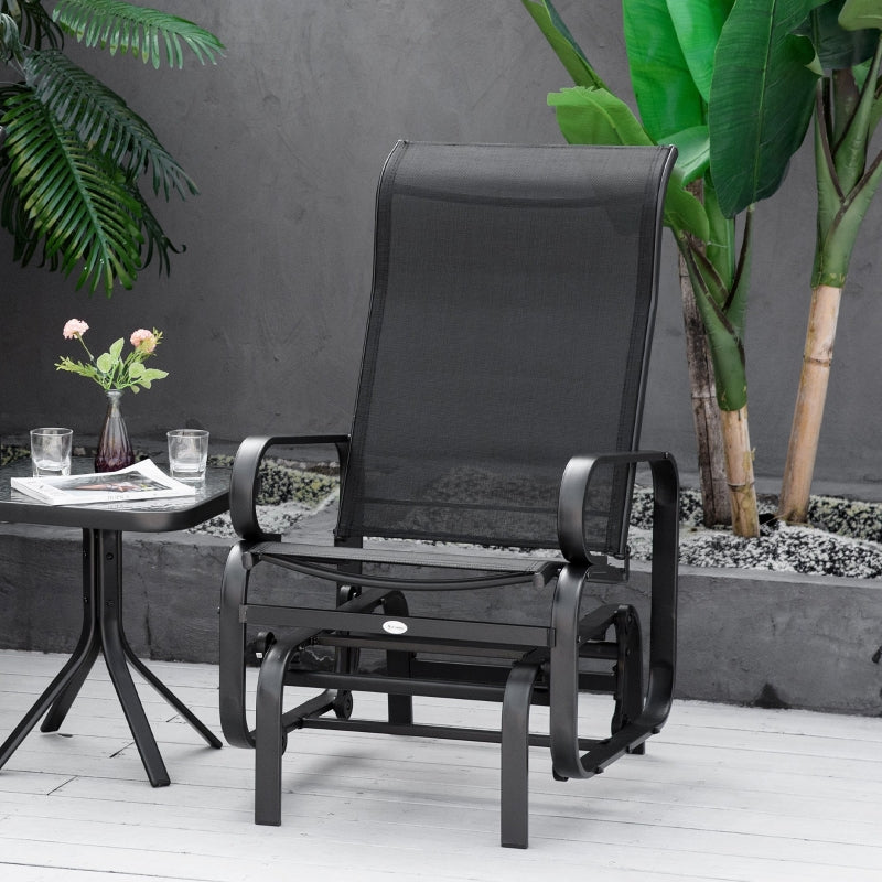 Black Outdoor Gliding Rocking Chair - Sturdy Metal Frame Garden Swing