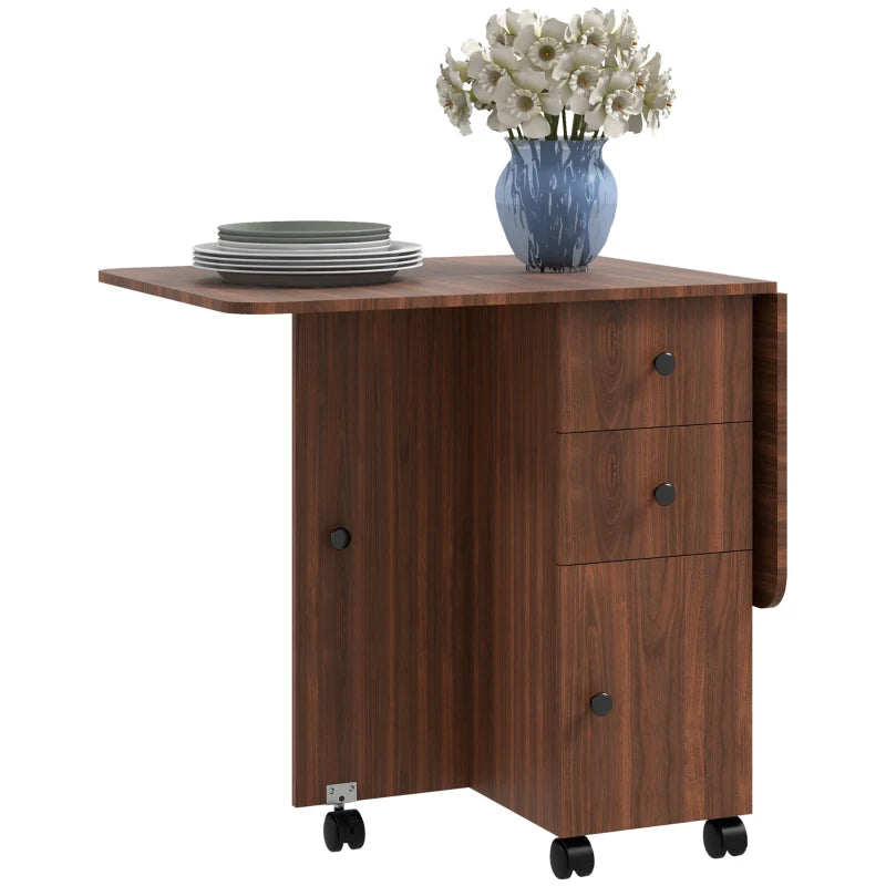 Multi-Storage Drop Leaf Dining Table for Six - Distressed Brown Finish, Space-Saving Design, Perfect for Family Gatherings