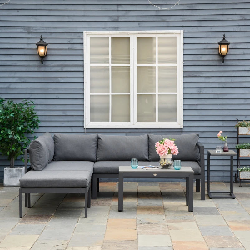 5-Piece Aluminium Framed Sofa With Black Cushions