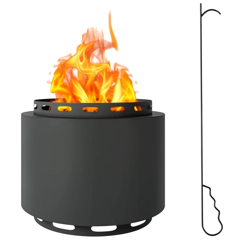 Portable Smokeless Fire Pit - 48.5cm Wood Burning Firepit with Poker for Garden, Camping & Bonfire Parties - Dark Grey Metal