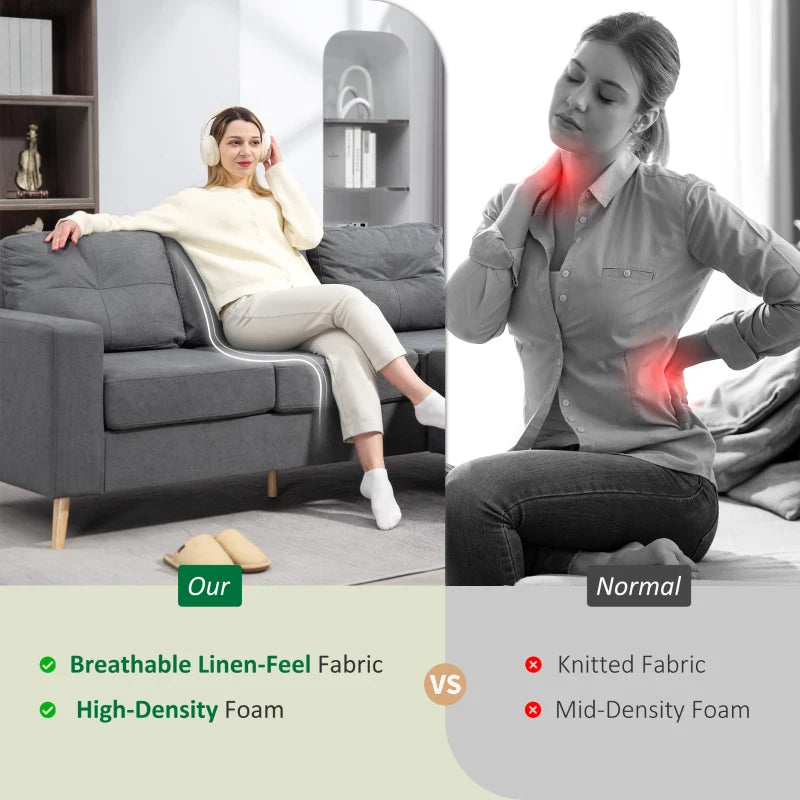 L-Shaped 3 Seater Sofa with Footstool - Fabric Sectional Couch for Small Spaces, Dark Grey, Ideal for Living Room or Office