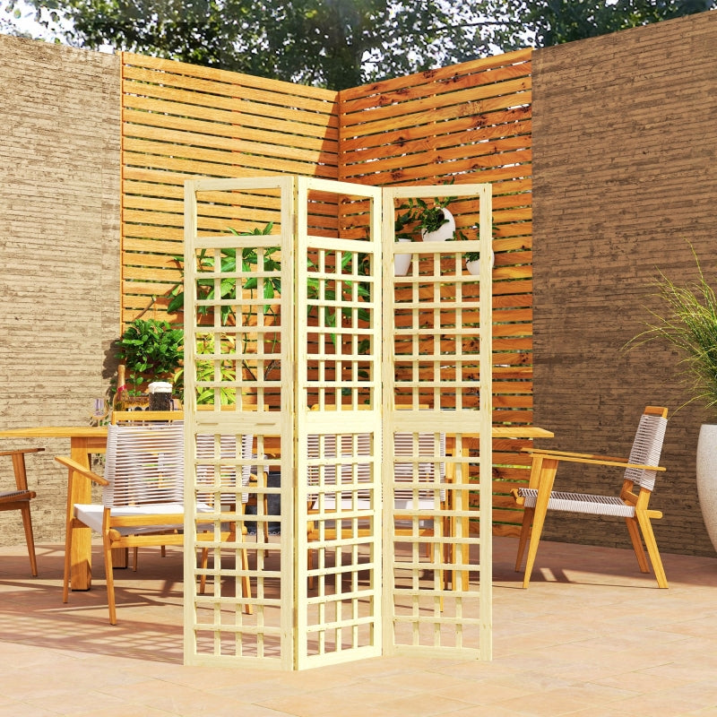 3-Panel Freestanding Wooden Garden Privacy Screen - Foldable Outdoor Divider/Trellis, Natural Wood Finish, 120 x 170 cm