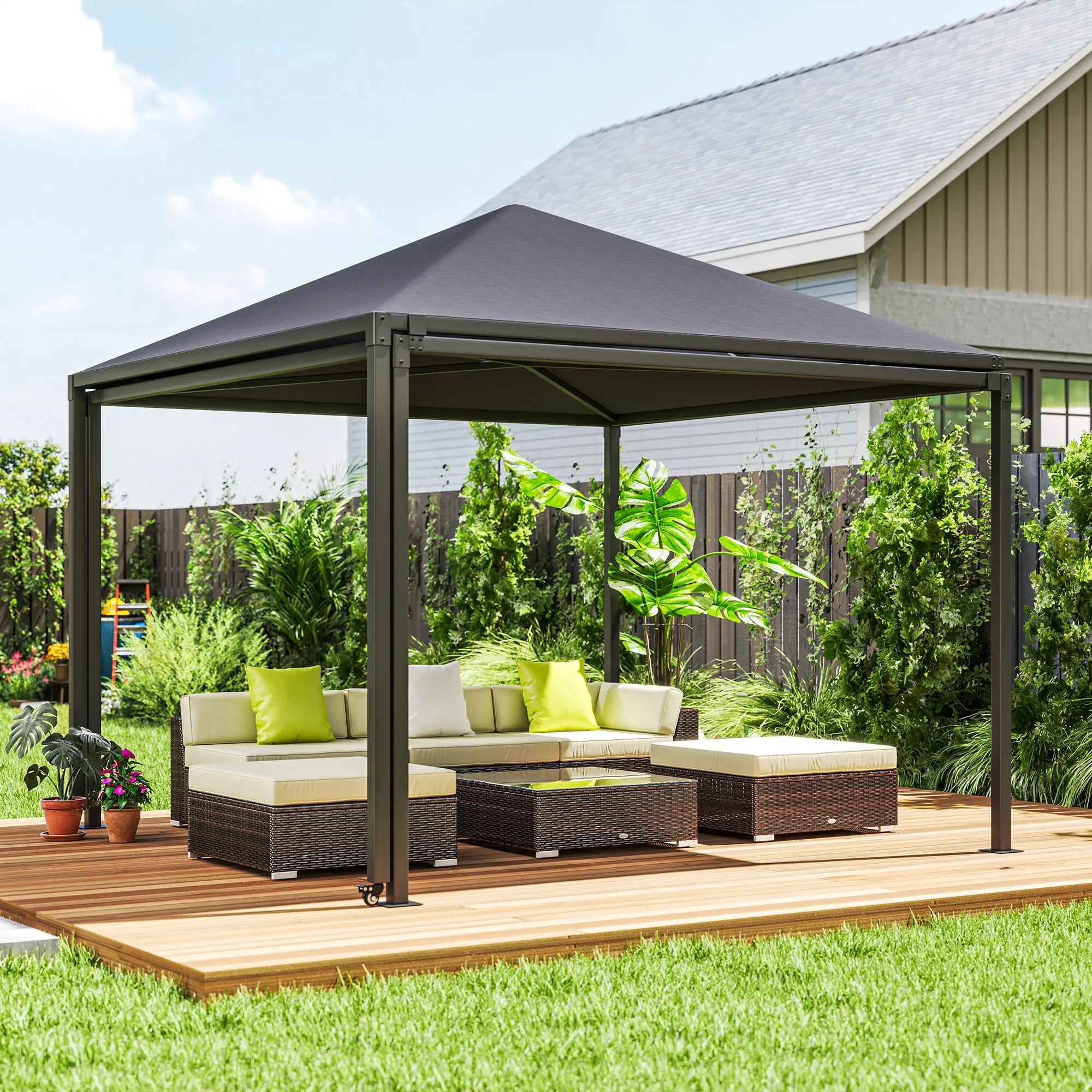 Extendable Metal Hard Top Gazebo with Wheels, UPF30+