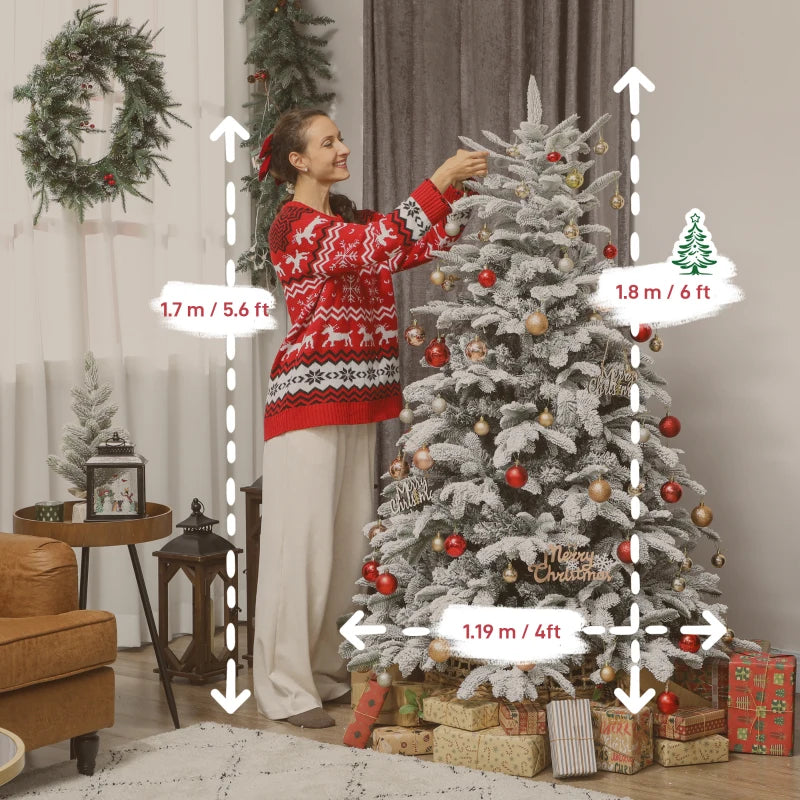 6ft Flocked Artificial Christmas Tree - 1182 Branches, Hinged Design, Easy Assembly, Foldable Metal Stand for Home & Office Decor