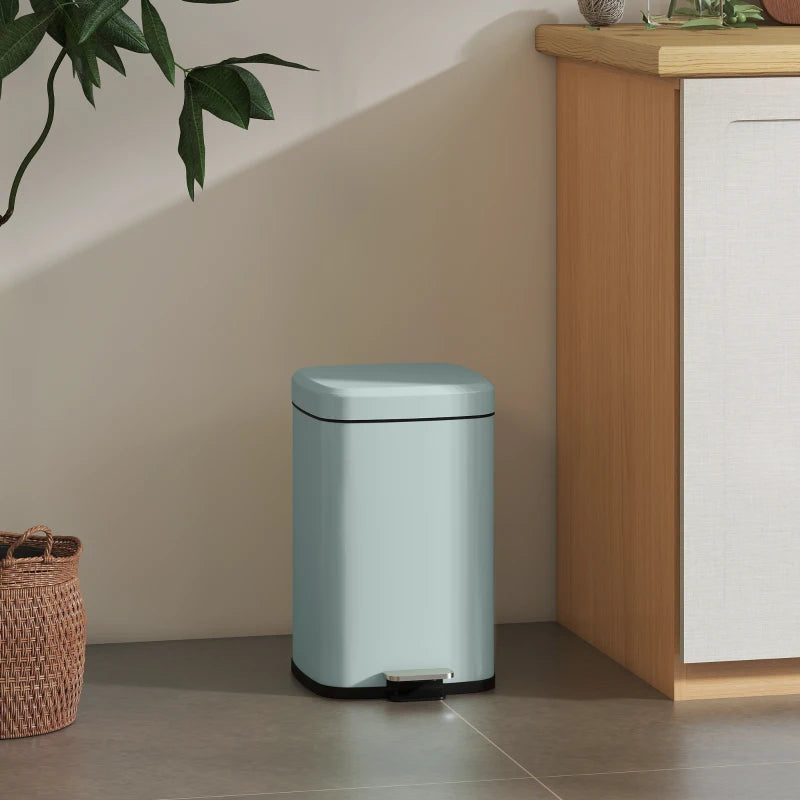 20L Modern Boxy Metal Kitchen Bin - Stylish Light Green Trash Can for Home Organization & Waste Management