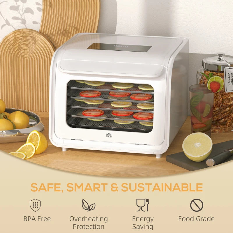 Premium 35-70°C Six-Tray Food Dehydrator - White | Perfect for Healthy Snacks, Jerky, Fruits & Vegetables