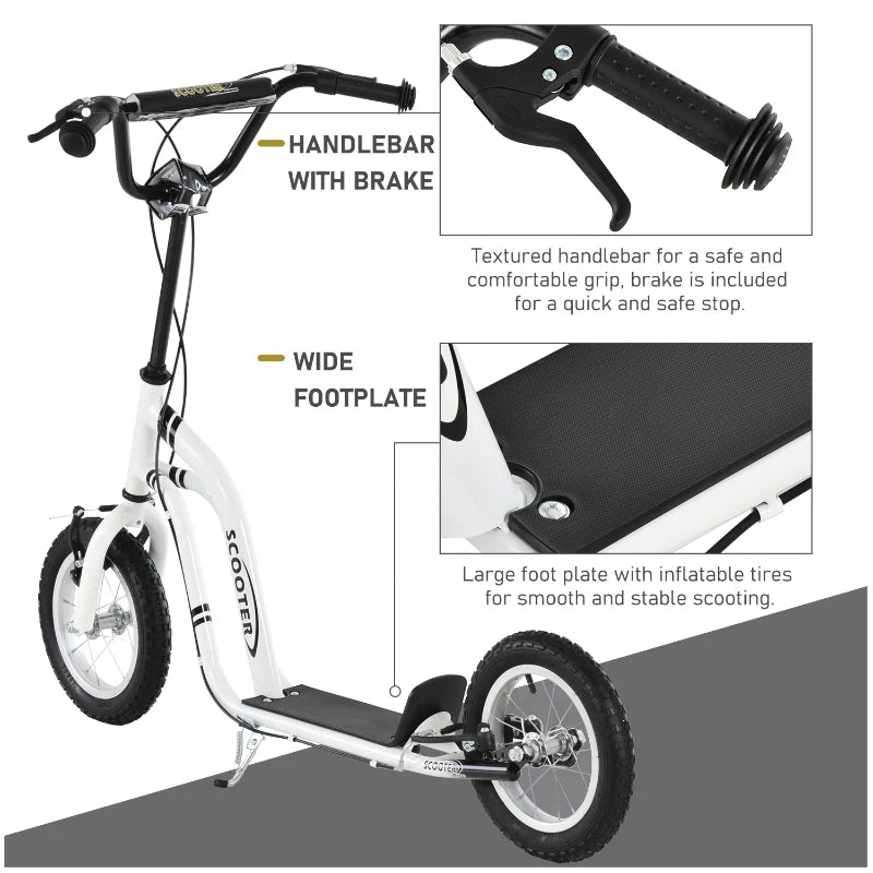 Dual Brakes 12" Adjustable Kick Scooter with Metal Frame - Black - Perfect for Kids and Adults