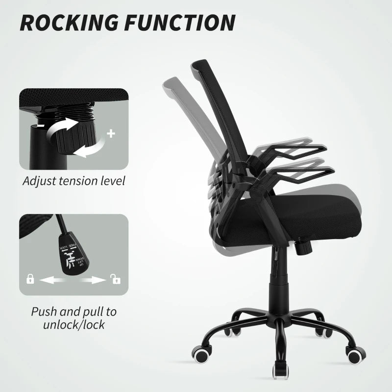 Vinsetto Ergonomic Mesh Office Chair with Flip-up Armrests, Lumbar Support & Swivel Wheels - Black Computer Desk Chair