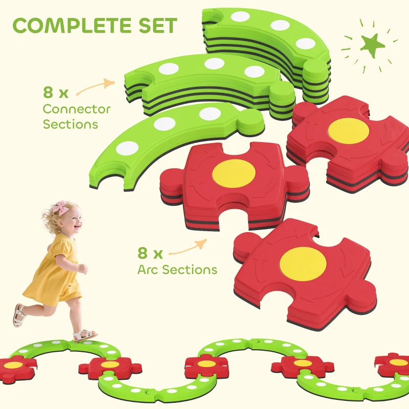 Kids Balance Beam Stepping Stones Set 13 Pieces Non-slip Textured Surface for Toddlers Green