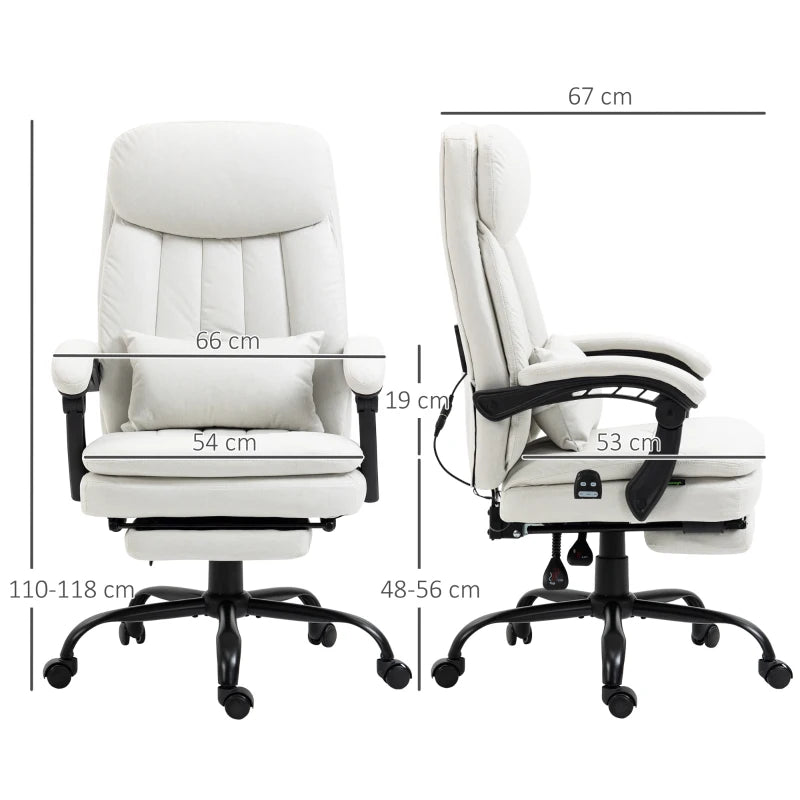 Vinsetto Ergonomic Office Chair with Massage & Heating, 155° Recline, Lumbar Support, Footrest - Cream White