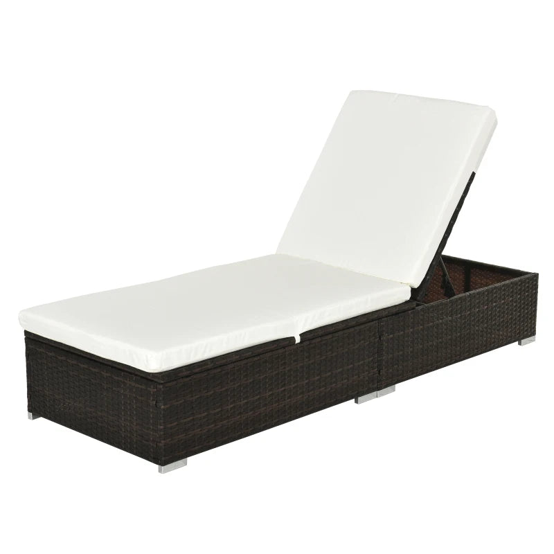 Adjustable Rattan Sun Lounger with Cushion, Mixed Brown
