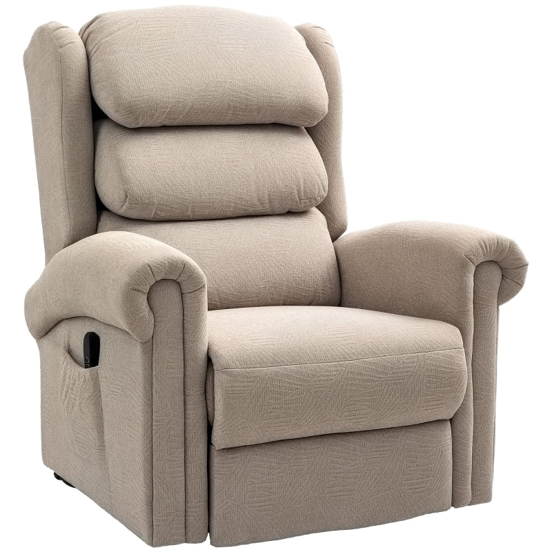 Velvet Electric Riser Recliner Chair for Elderly with Remote Control, Side Pockets and Thick Padded Back in Khaki