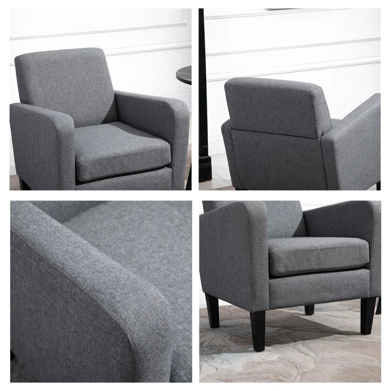 Modern Grey Upholstered Armchairs with Rubber Wood Legs for Living Room and Bedroom Decor
