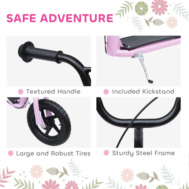 Pink Kids Kick Scooter with 12" EVA Tyres, Big Wheels & Rear Brake - Perfect for Ages 5-12