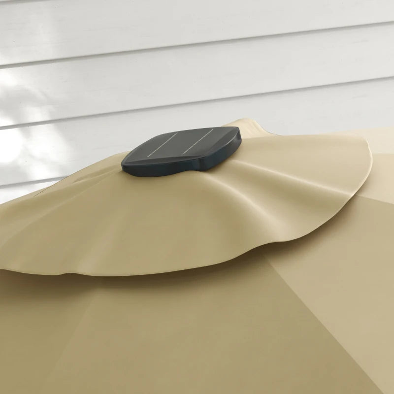 Adjustable Khaki Cantilever Parasol with Solar LED Lights & Base