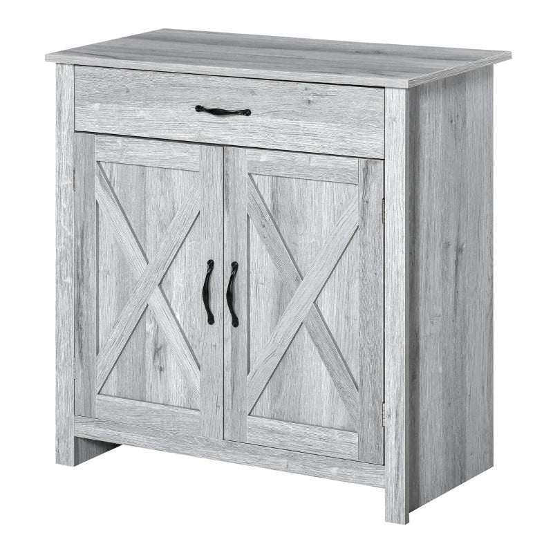 Farmhouse Barn Door Sideboard Storage Cabinet - Grey Grain Coffee Bar for Living Room - Rustic Home Decor