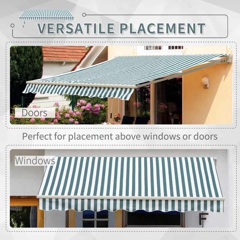 4m x 3m Manual Retractable Awning - Striped Green & White