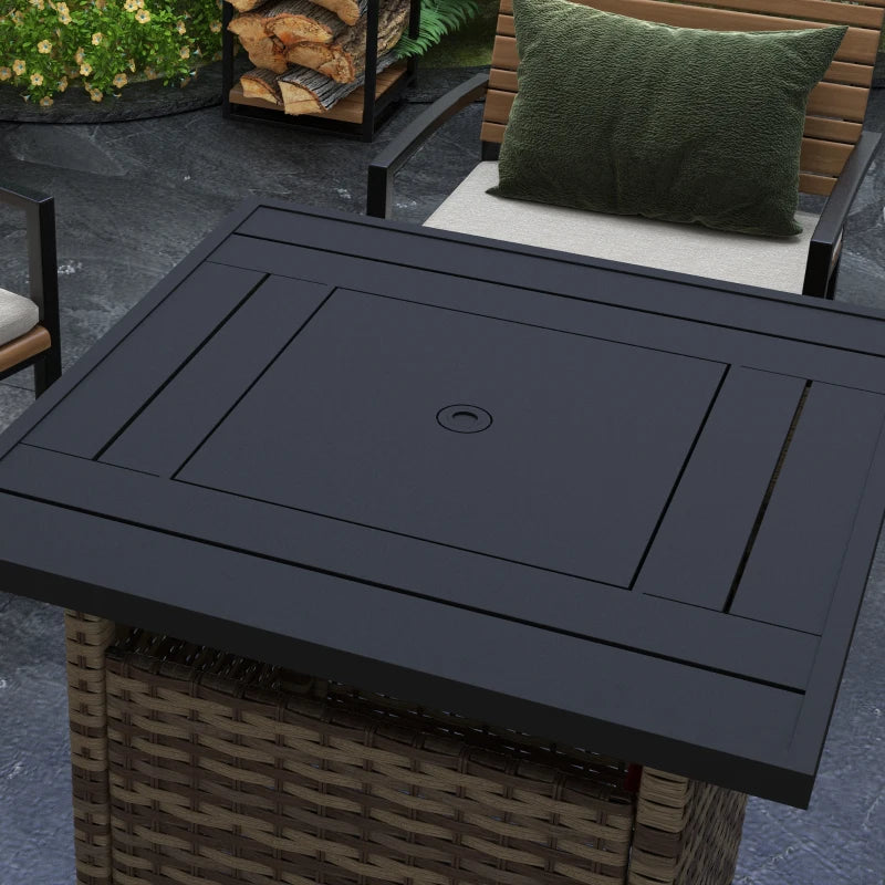 50,000 BTU Brown Fire Pit Table with Cover - 72.5 x 72.5cm Outdoor Heating Solution