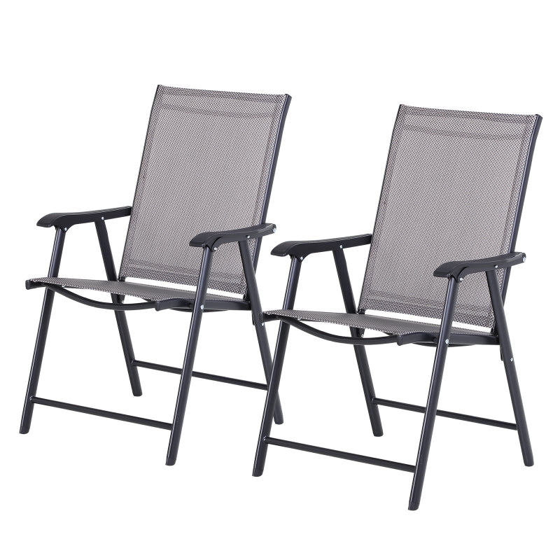 Grey Folding Metal Outdoor Chairs Set of 2 with Breathable Mesh Seat