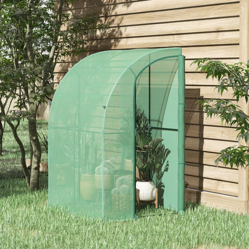 Green Walk-In Wall Tunnel Greenhouse with Zippered Door - 143x118x212cm