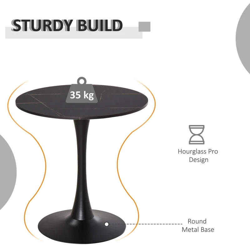 Modern Round Dining Table - Stylish Bistro Table with Metal Base for Kitchen & Dining Room - Black Finish