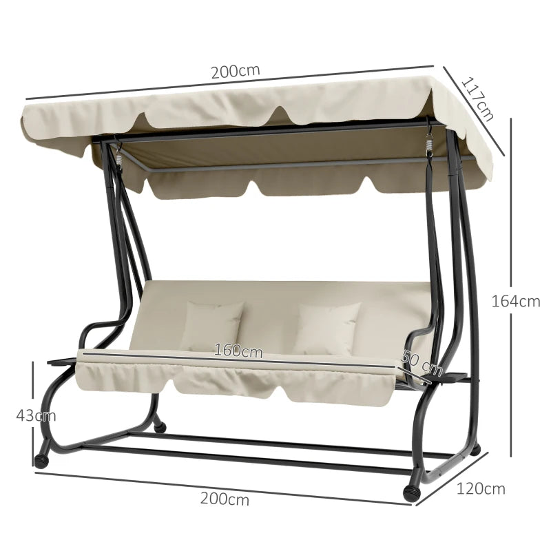 Convertible Cream Three-Seater Swing Chair Bed - Spacious and Stylish Outdoor Seating