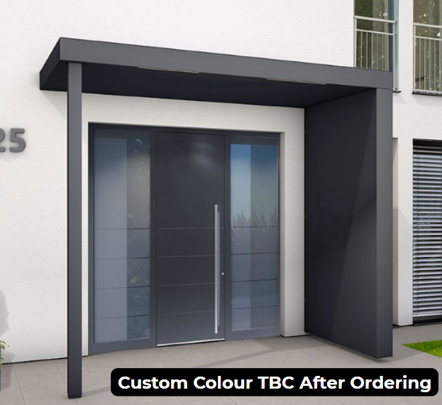 Custom Colour - BS250PLUS (125cm projection) Aluminium Canopy with Post, Side Panel + LED light - 250x125cm