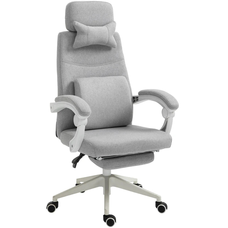 Vinsetto Ergonomic Office Chair - High Back Fabric Desk Chair with 160° Recline, Footrest, Neck & Lumbar Support - Grey