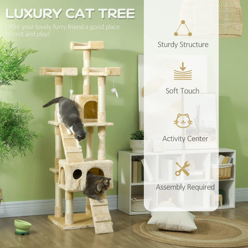 Deluxe Cat Tree Scratching House - Multi-Level Activity Play Centre for Cats with Cozy Hideouts and Scratching Posts