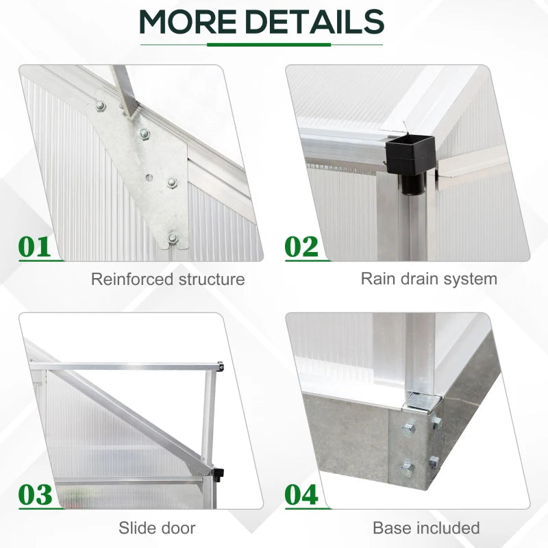 Silver 8x4ft Lean-to Greenhouse with Roof Vent for Plants