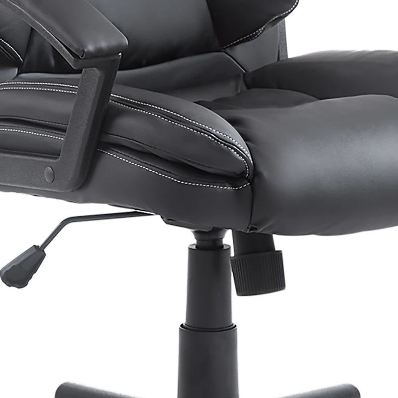 Ergonomic PU Leather Office Chair - Adjustable Mid Back Executive Desk Chair with Swivel Wheels for Home & Study, Black