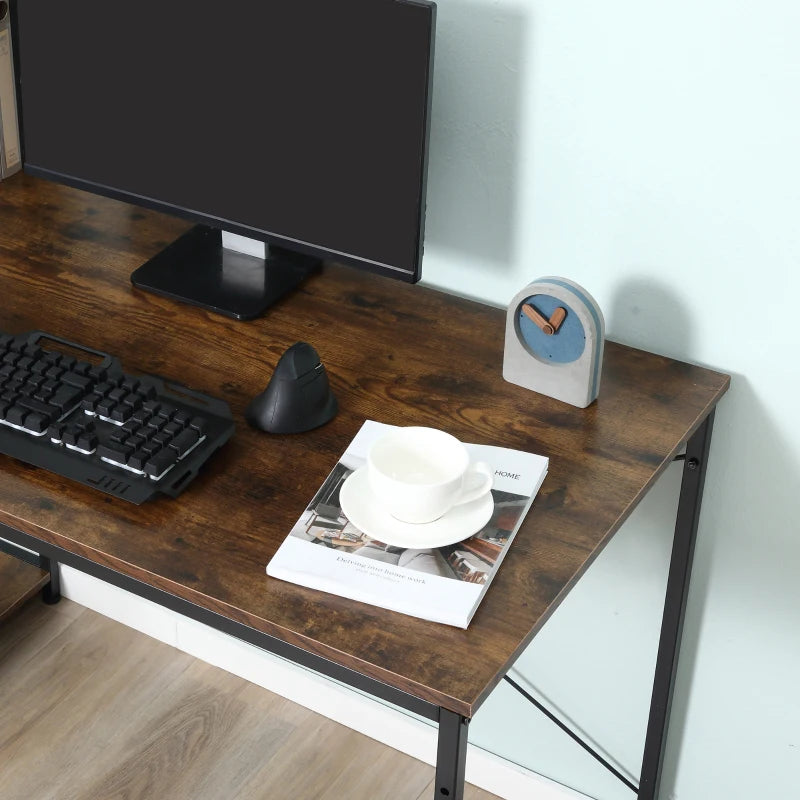 Reversible Industrial Computer Desk with Storage Shelves - Rustic Brown & Black, Easy Assembly, 120x64x121cm for Home Office