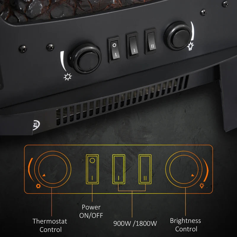 900W 1800W Freestanding Electric Fireplace Heater Adjustable Flame Tempered Glass Retro Design Safe Home Warmth