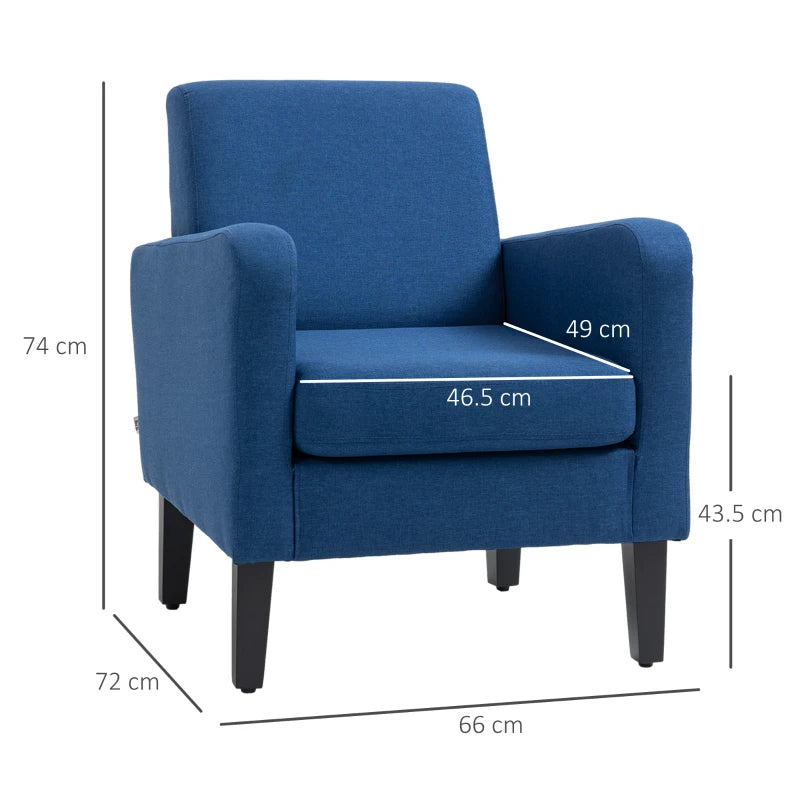 Linen-Look Boxy Armchair in Blue for Stylish Living Room Decor