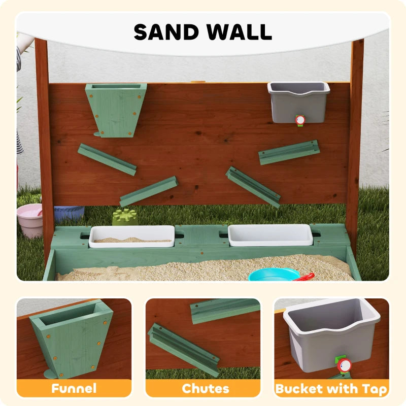 Wooden Sandpit with Canopy and Storage Bins for Kids Outdoor Play 116x112.5x128 cm Green